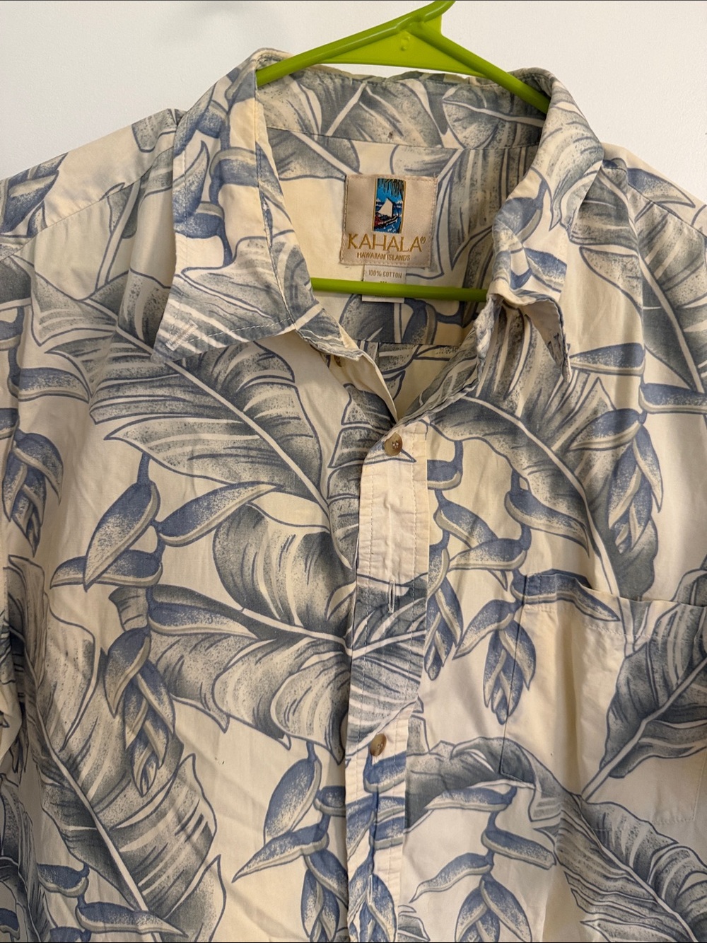 Kahala Men's Cream & Blue Tropical Button-Down Shirt